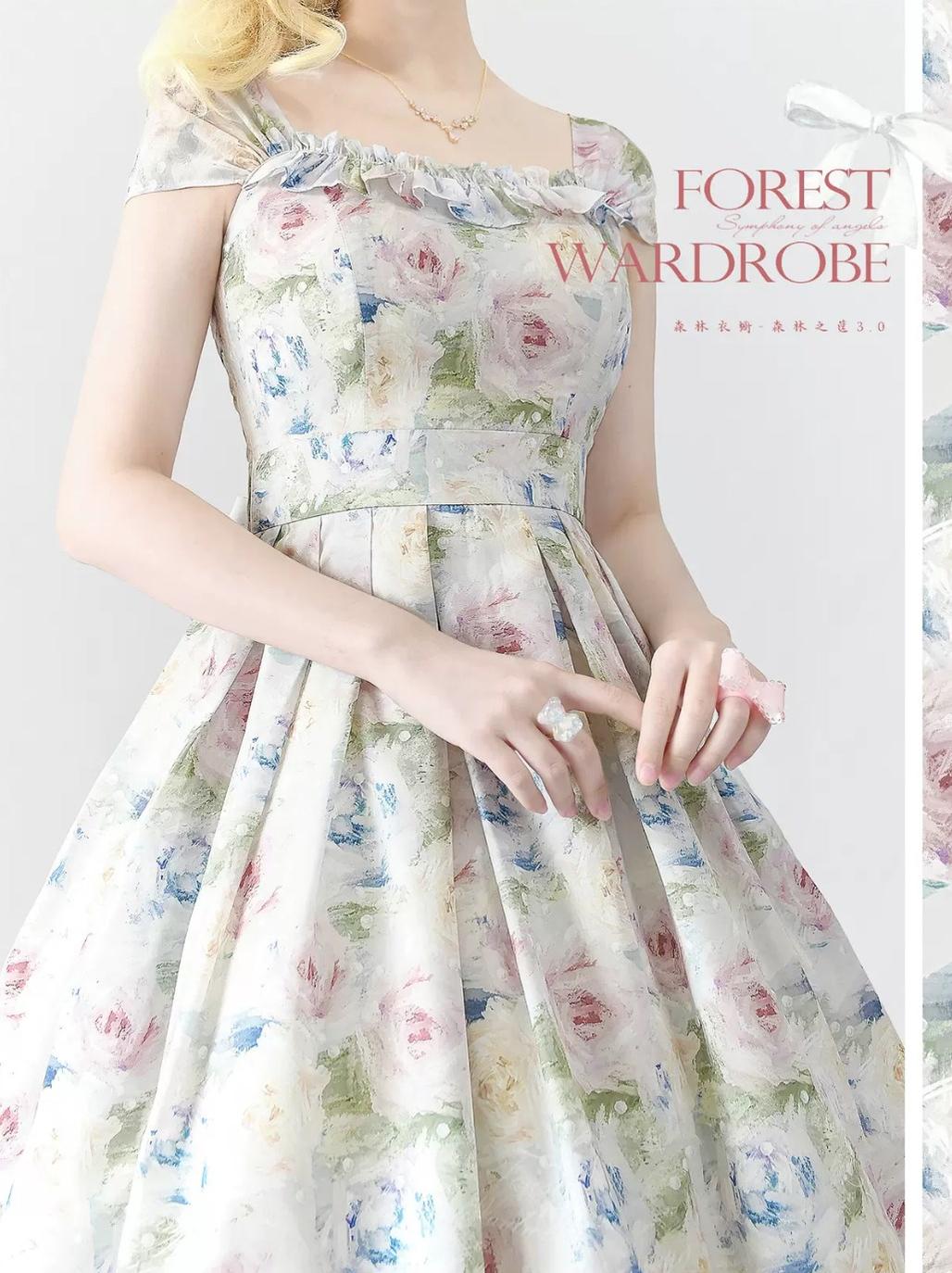 Vintage Lolita JSK Dress Summer Thin Dress oil painting rose