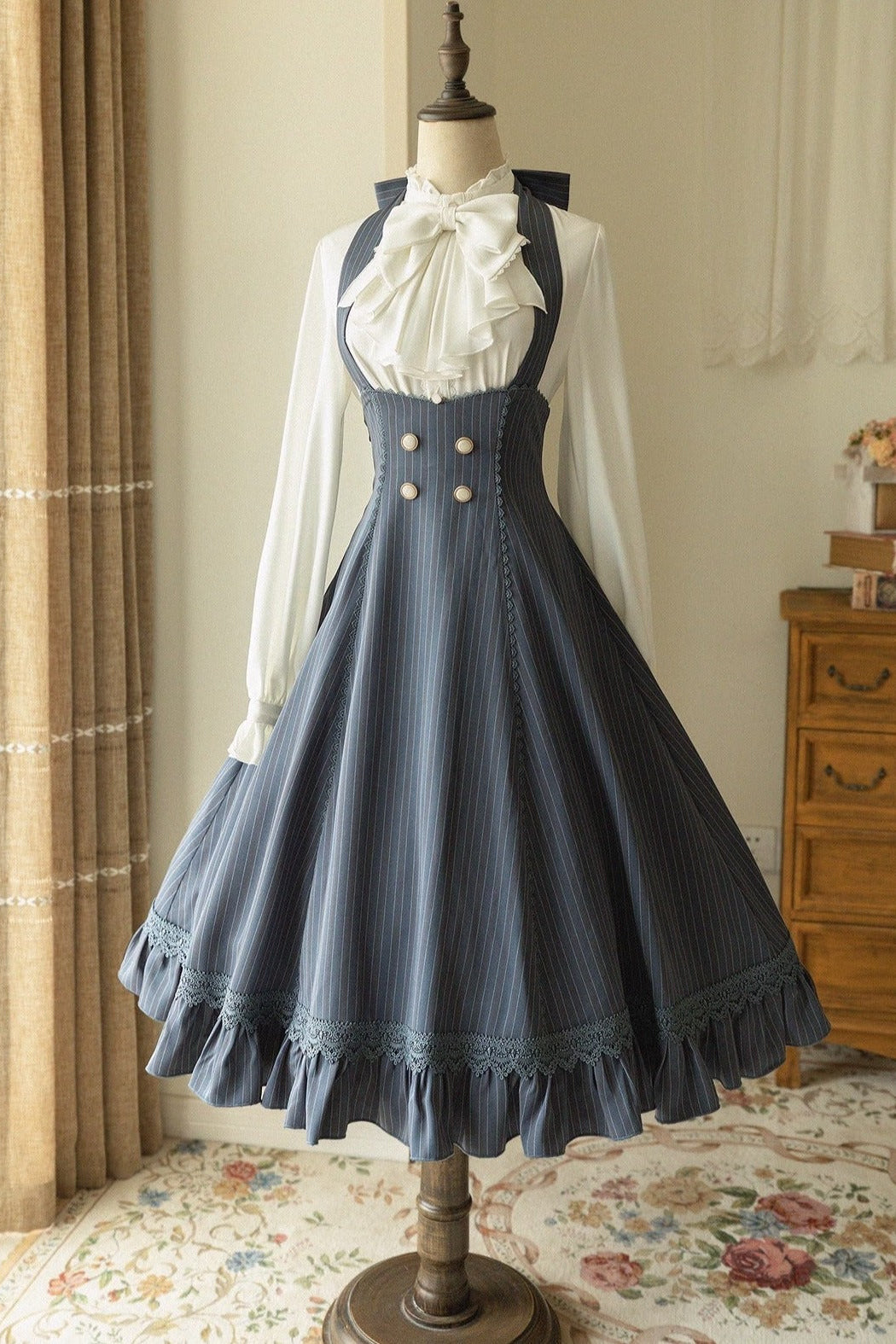 Big Bow Blouse + Retro Sass Skirt Blue skirt
