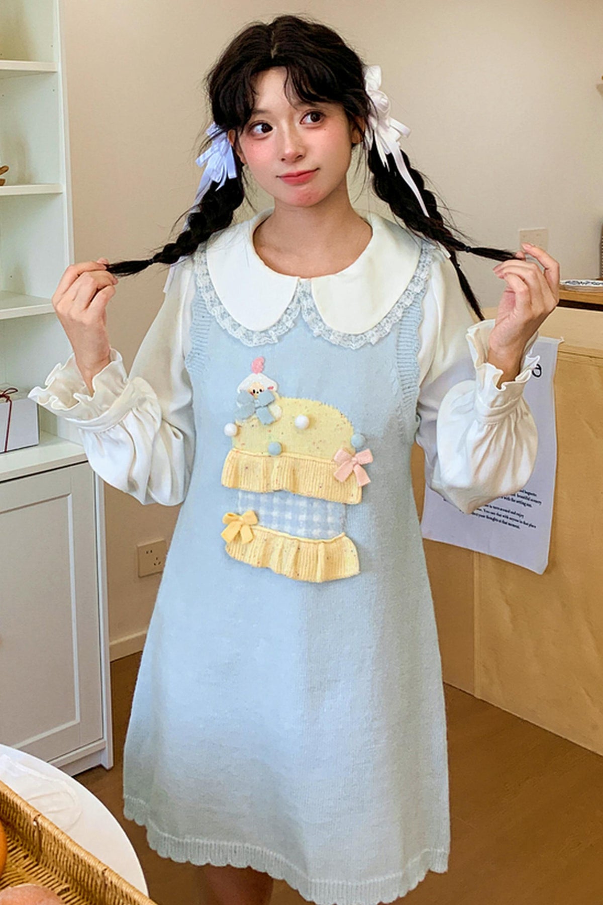 Mori Girl Knitted Vest + Dress Dress