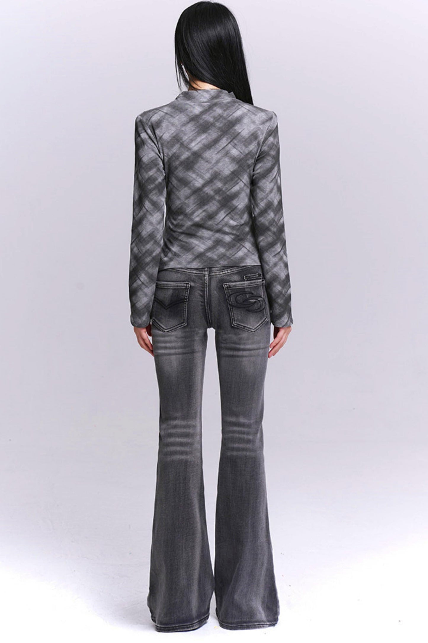 Ghostly Gray Plaid Top