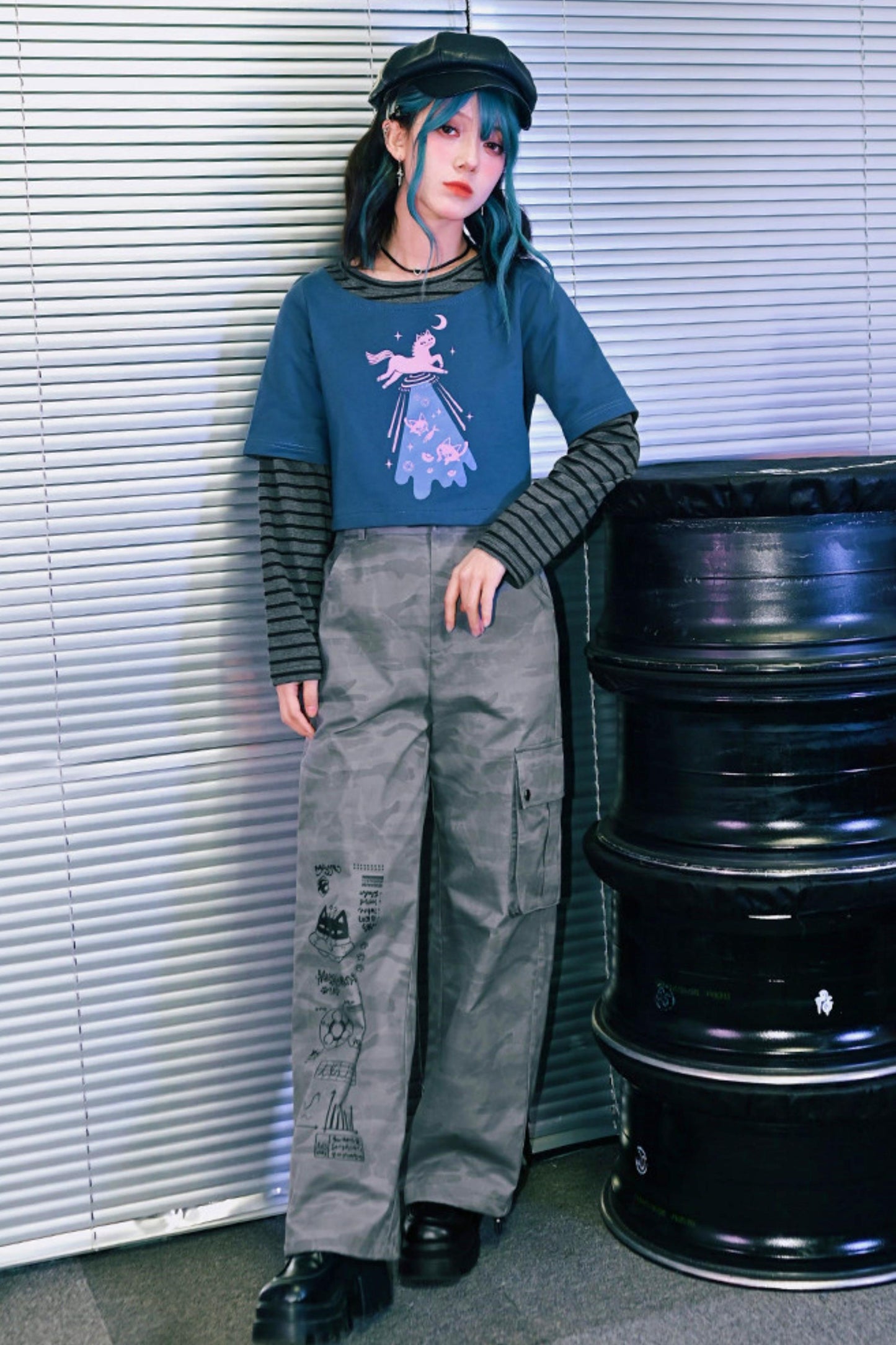 Edgy Cat Wide Leg Pants