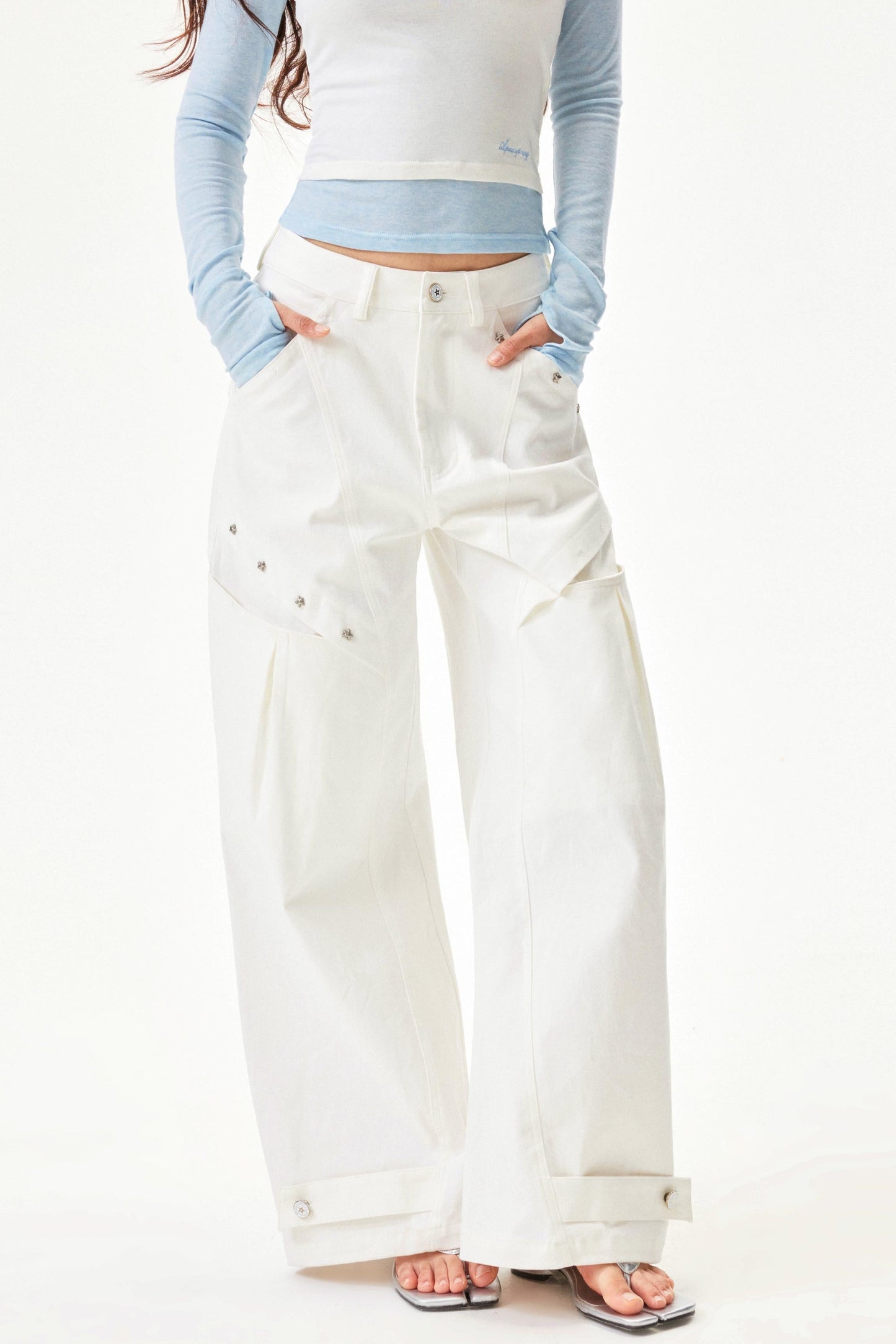 Star knit deconstructed twill pants