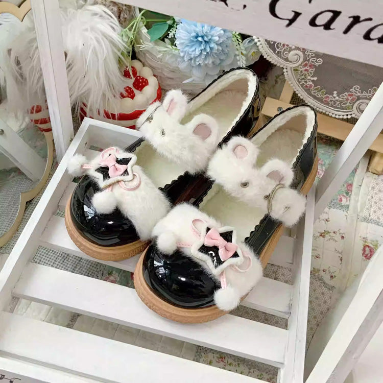 Star Bunny Ears Bowknot Furry Sweet Lolita Shoes 5 Colors