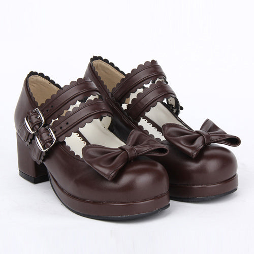 Double Buckle Bowknot Sweet Lolita Shoes