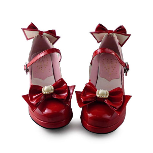 Red Mirror Face Bowknot Lovely Bride High Heel Sweet Lolita Shoes