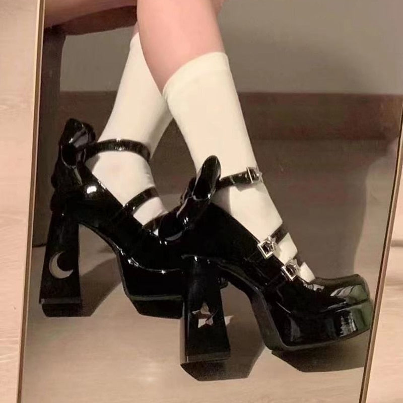 Celestial Mary Jane High Heels Black