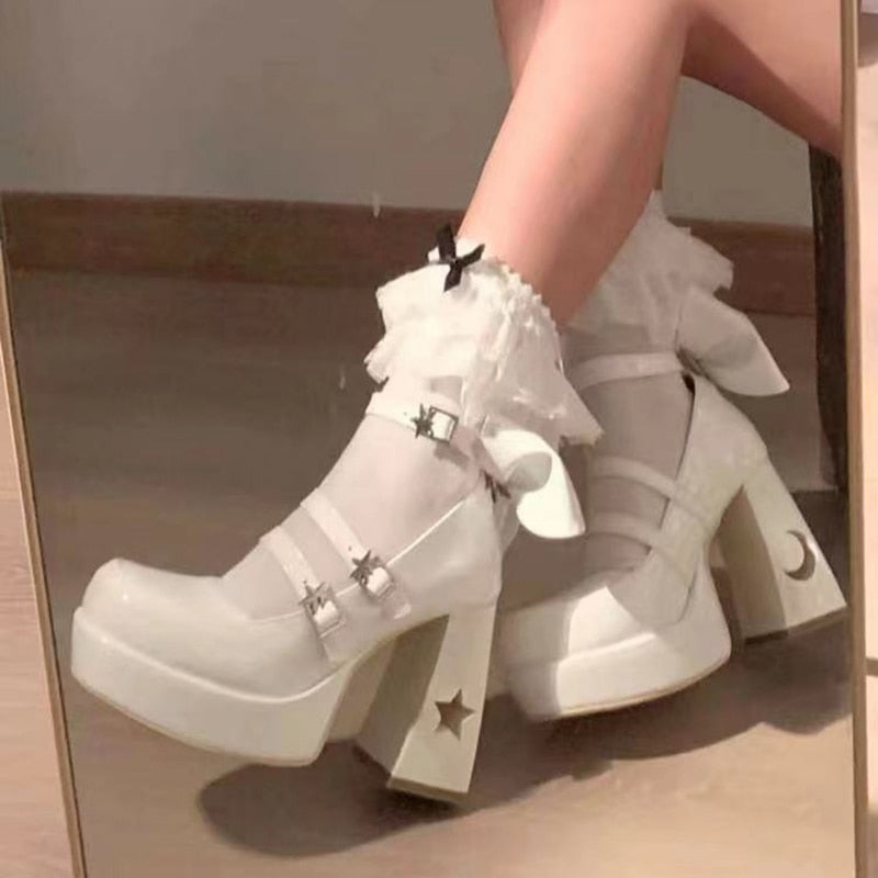 Celestial Mary Jane High Heels White