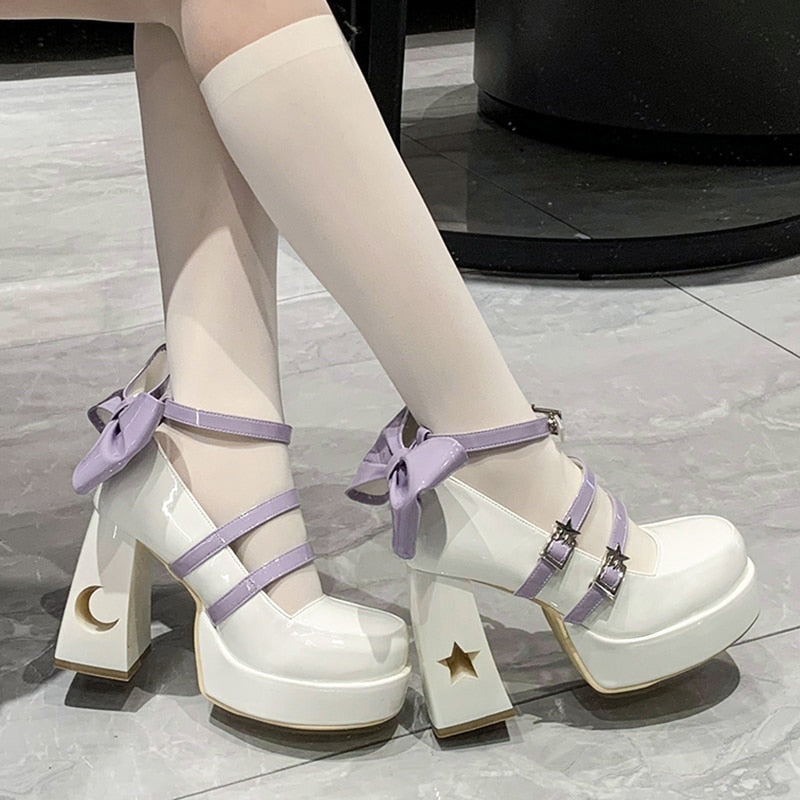 Celestial Mary Jane High Heels Purple