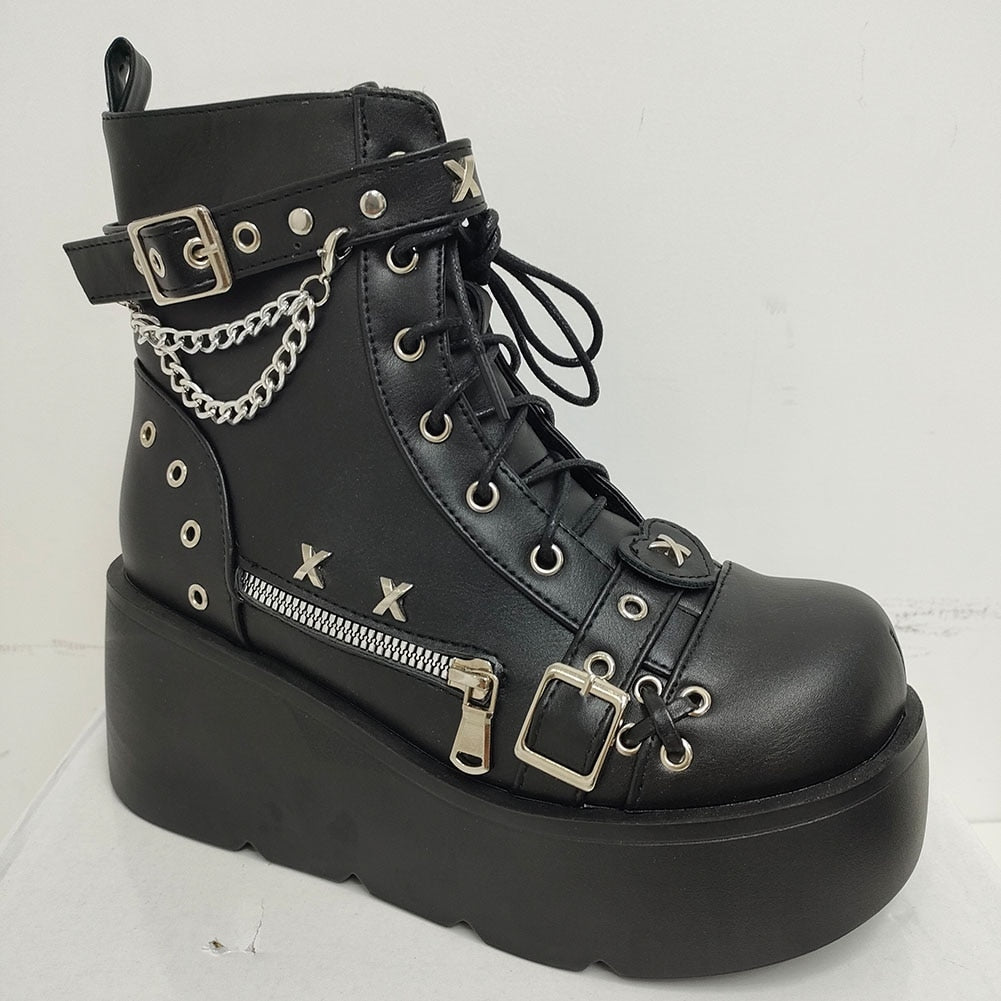 Cyber Punk Babydoll Booties Black Low Matte