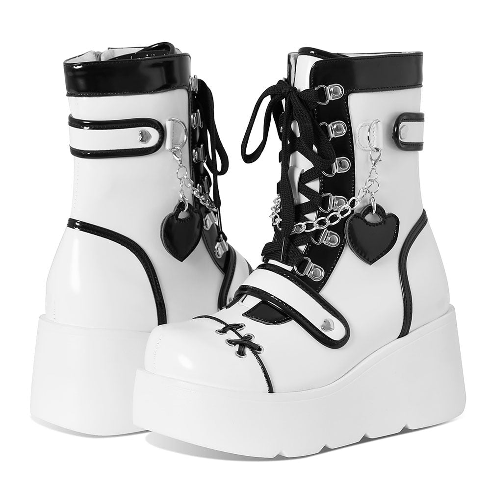 Cyber Punk Babydoll Booties White & Black