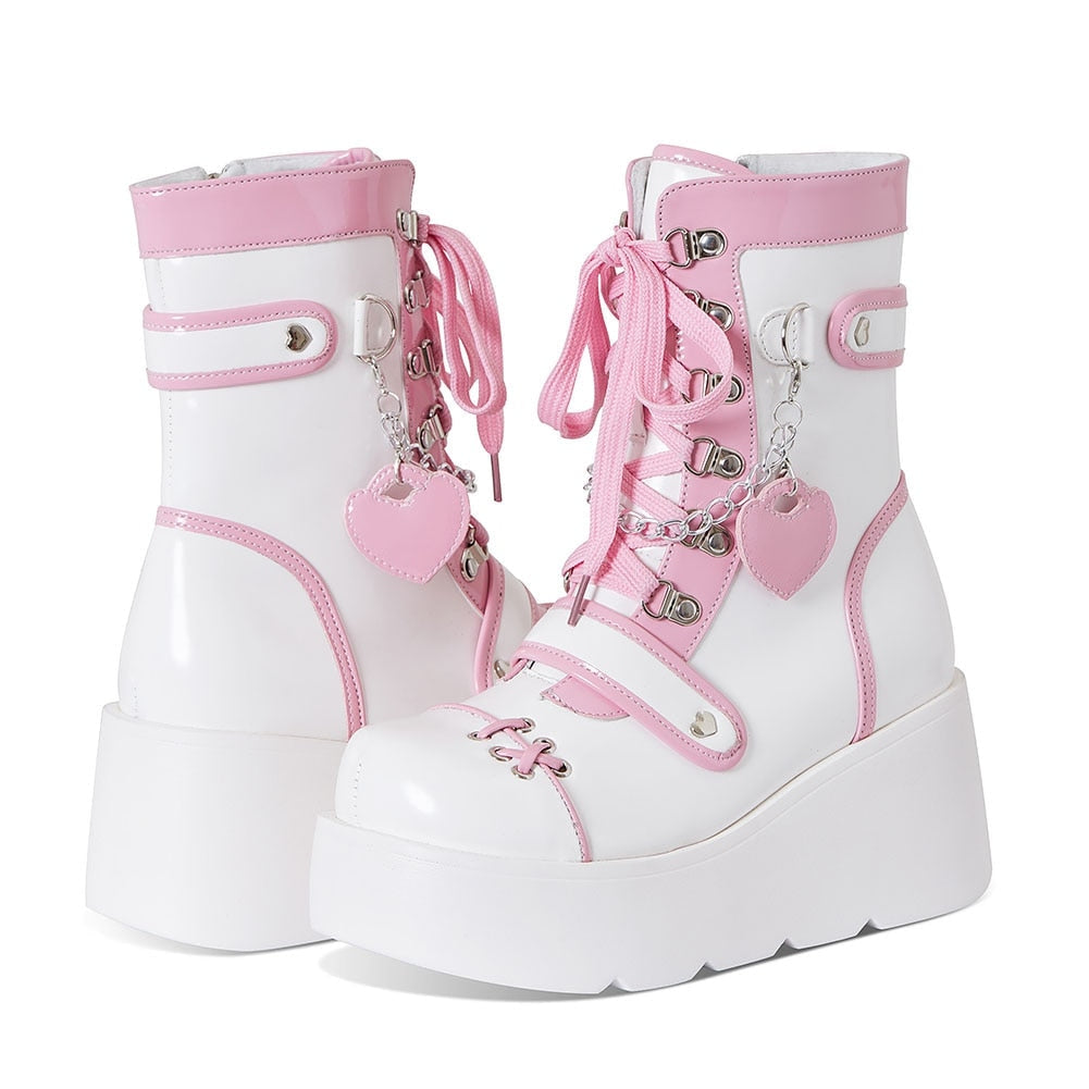 Cyber Punk Babydoll Booties White & Pink