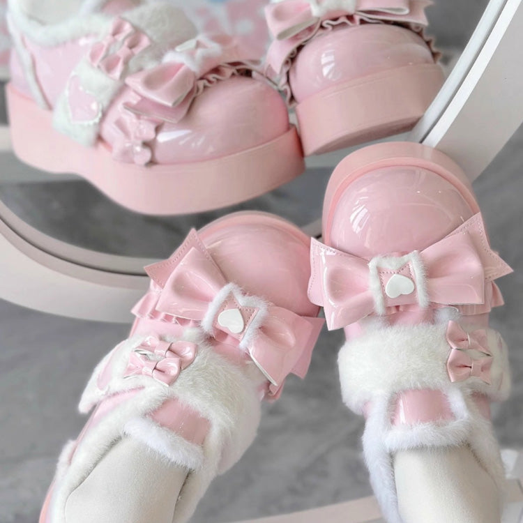 Plush and Thickened Bowknot Sweet Lolita Shoes 5 Colors