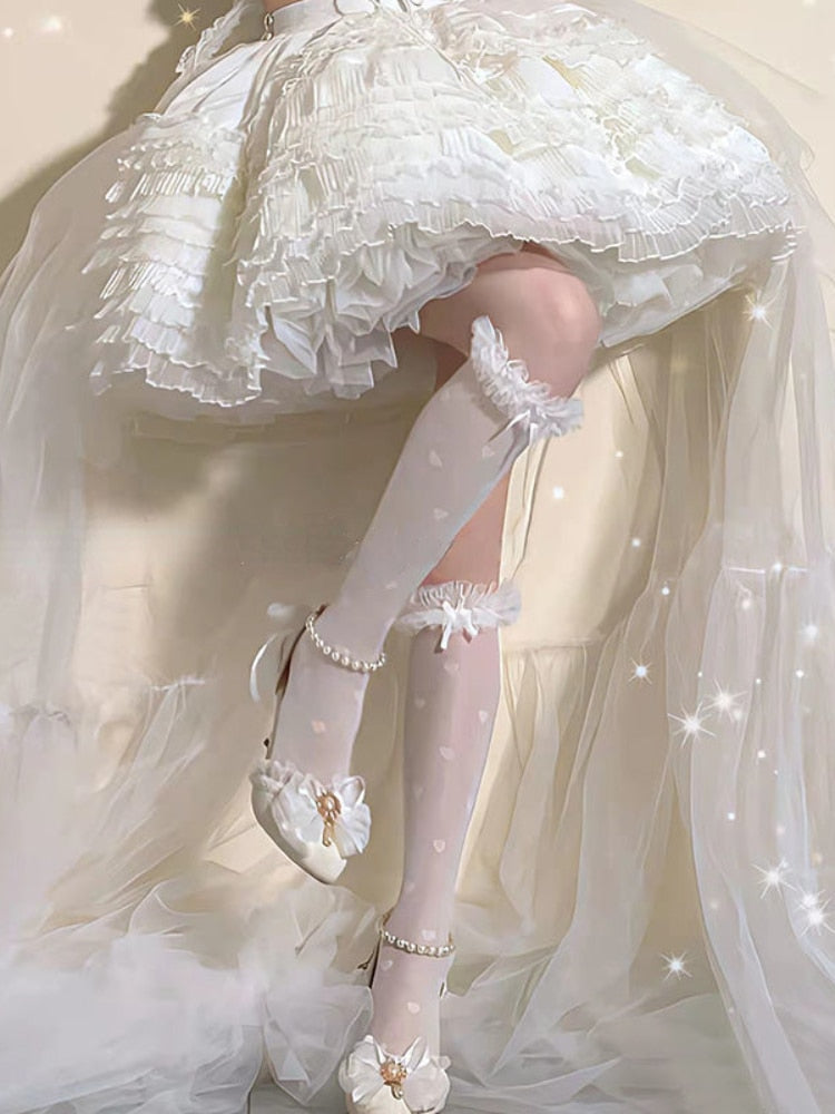 Dollette Polkadot Lace Socks White Pink