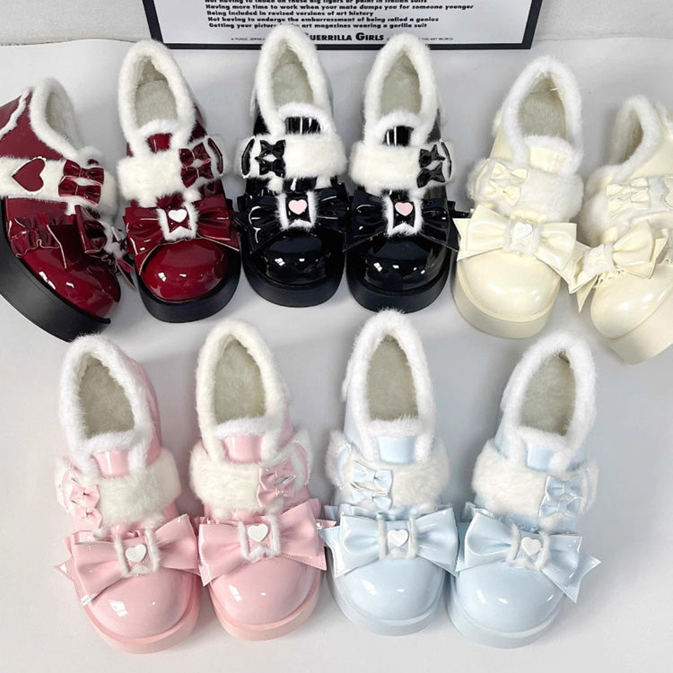 Plush and Thickened Bowknot Sweet Lolita Shoes 5 Colors