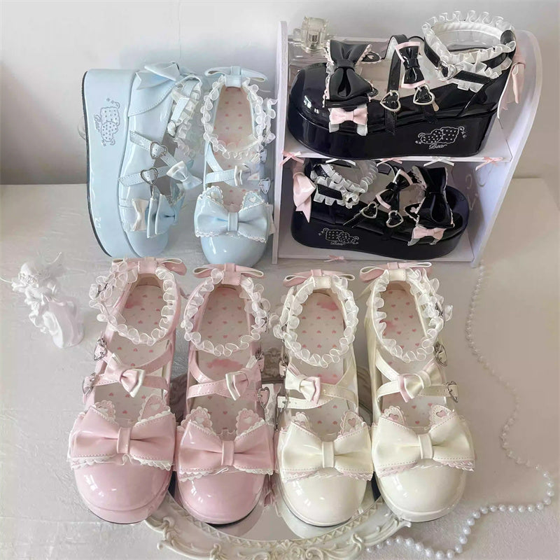 Confession Willingness Height Increasing Print Bowknot Lace Sweet Lolita Shoes 4 Colors