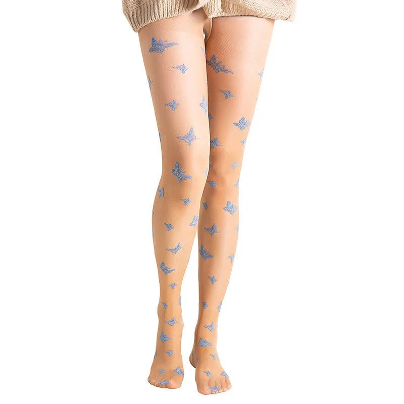 Fairy Flutter Nylon Tights White Small Butterfly
