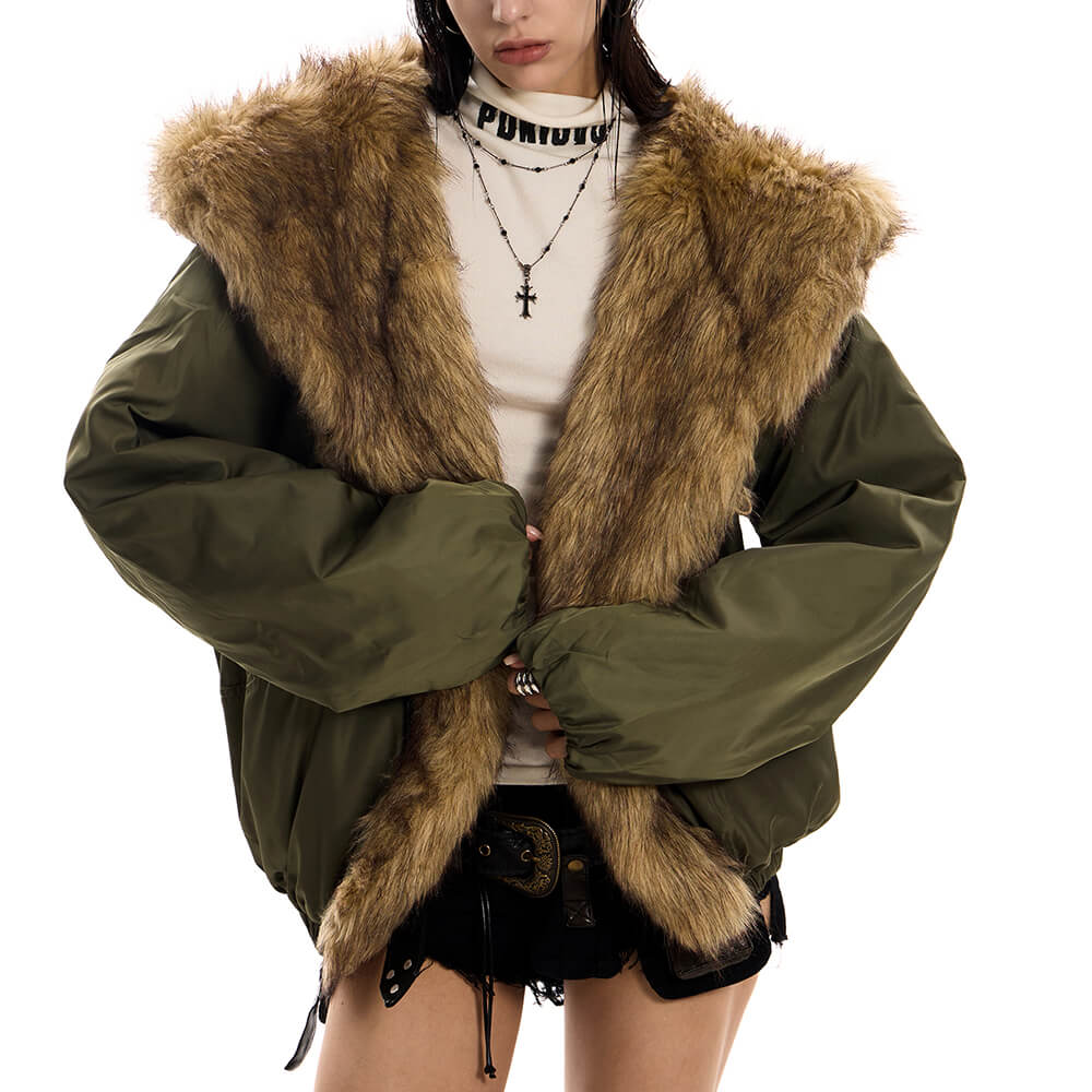 Mercury Rising Fur Trim Winter Jacket Green