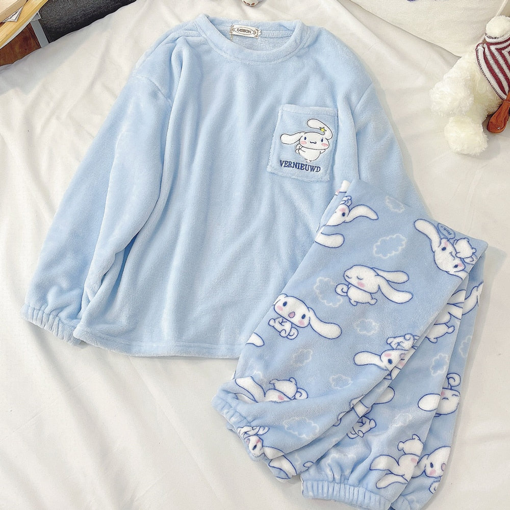 Fuzzy Kawaii Blue Pajama Set