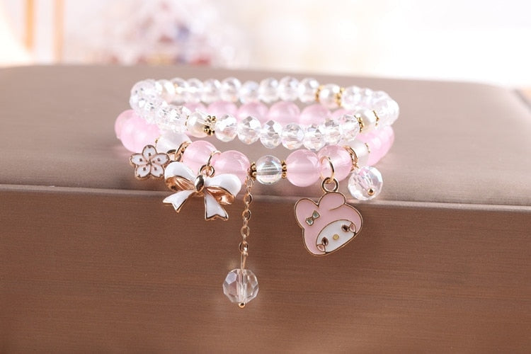 Kawaii Beaded Bracelets Pink Bead Bunny