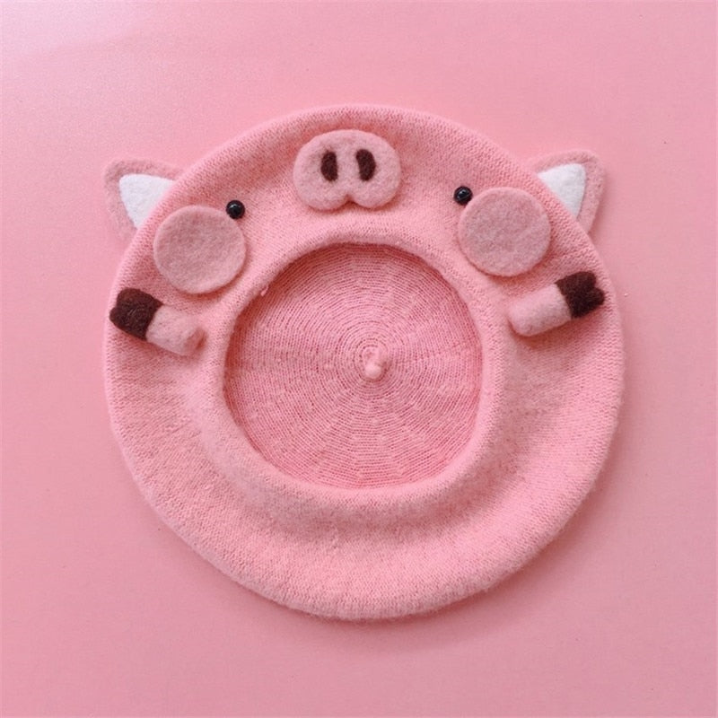 Kawaii Berets (21 styles) Pink Pig