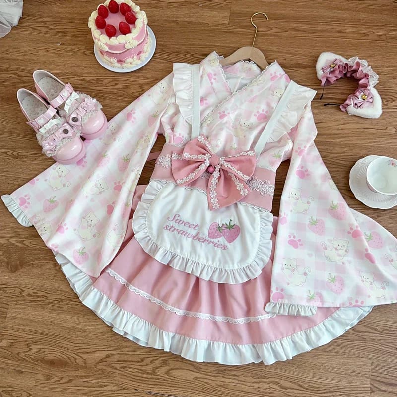 Sweet Strawberry Kimono Pink