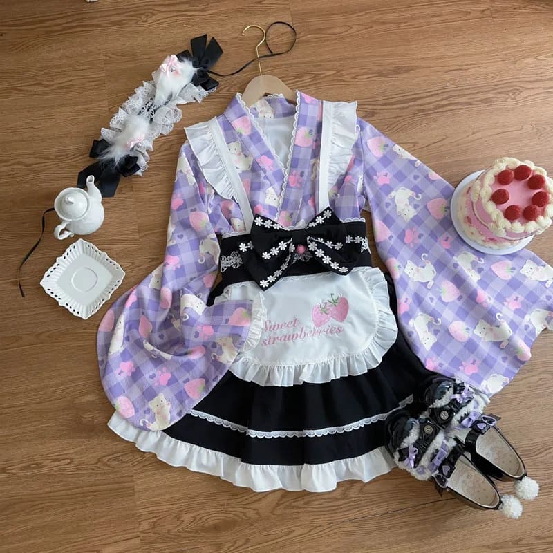 Sweet Strawberry Kimono Purple