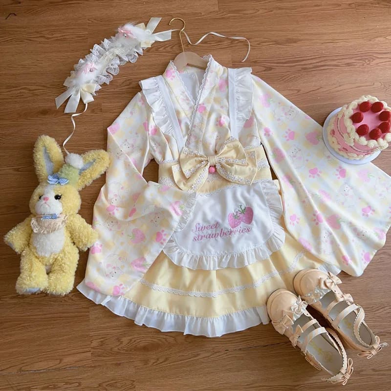 Sweet Strawberry Kimono Yellow