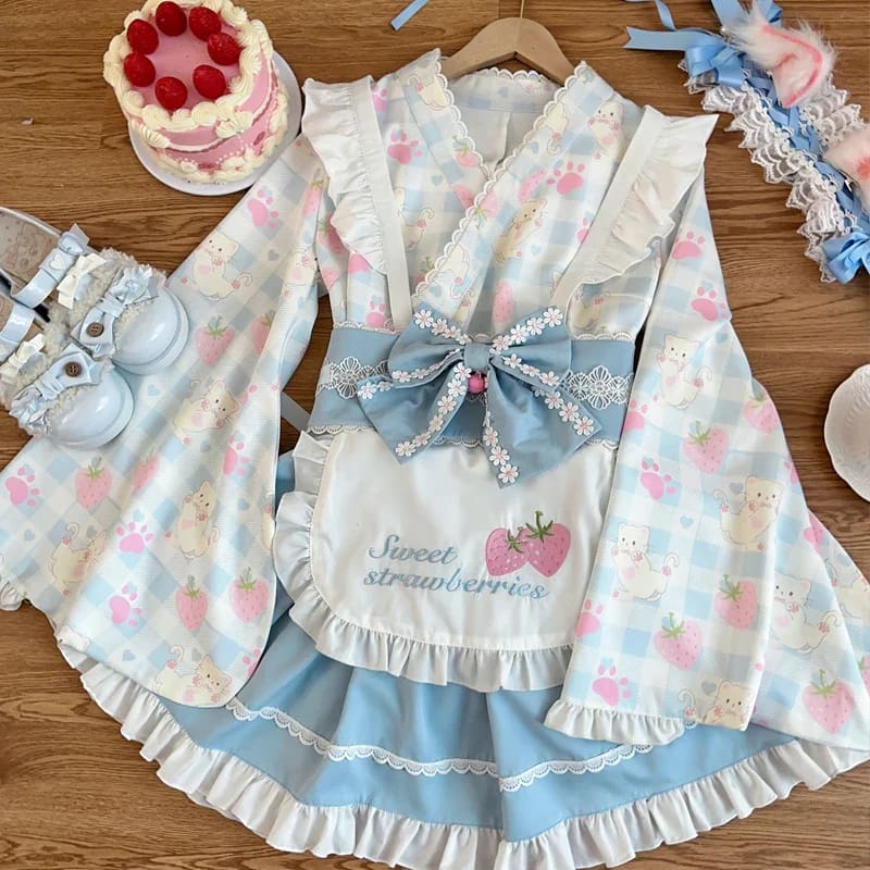 Sweet Strawberry Kimono Blue
