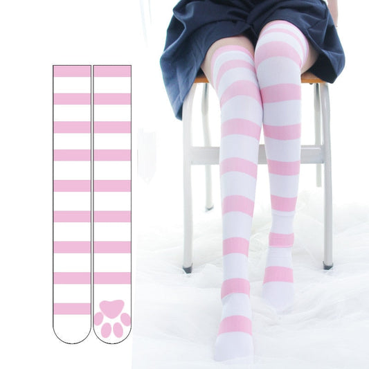 Kitten Paw Striped Socks Pink