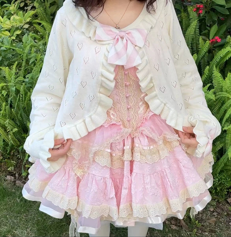 Ruffled Heart Cardigan White