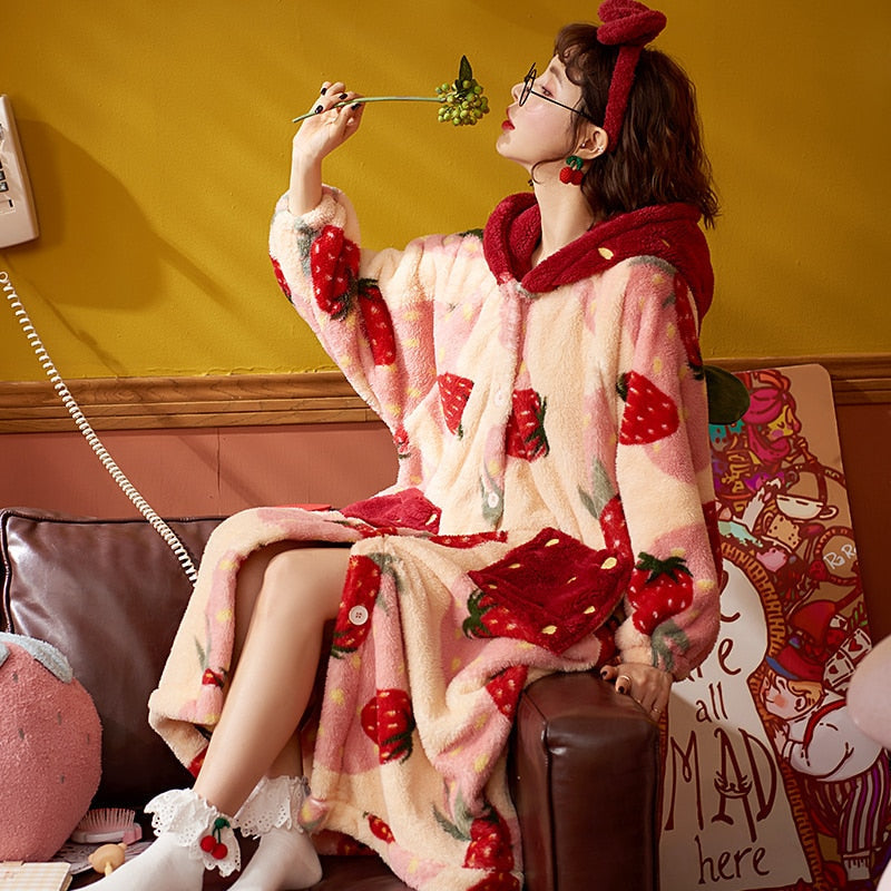 Oversized Fuzzy Strawberry Nightgown