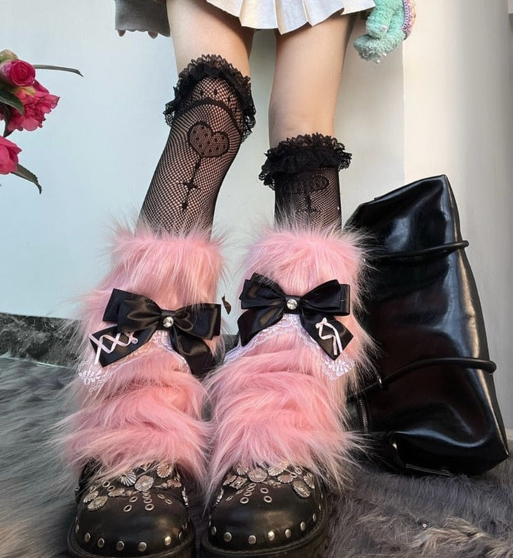 Pastel Goth Fur Leg Warmers Pink Leg Warmers