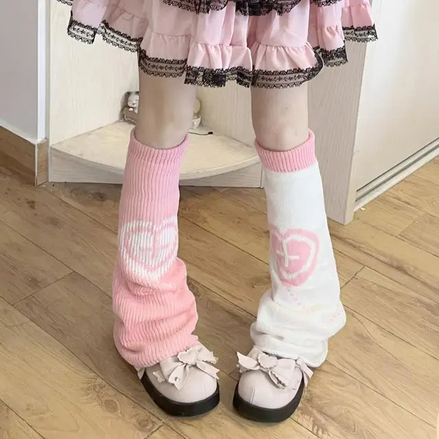 Pastel Goth Heart Cross Leg Warmers Pink