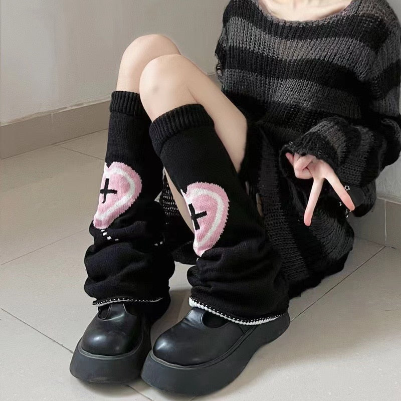 Pastel Goth Heart Cross Leg Warmers