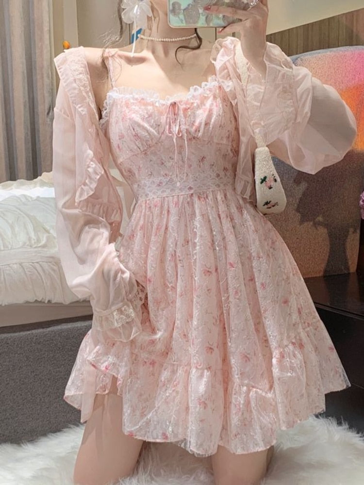 Pink Floral Whimsy Dress 2pcs Set