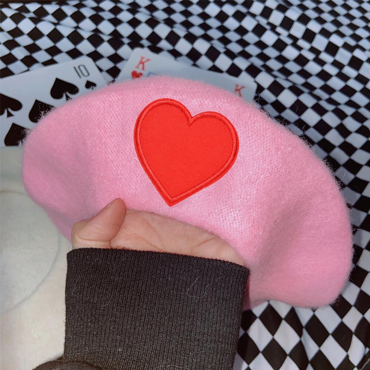 Pink Menhera Nurse Beret Pink Heart