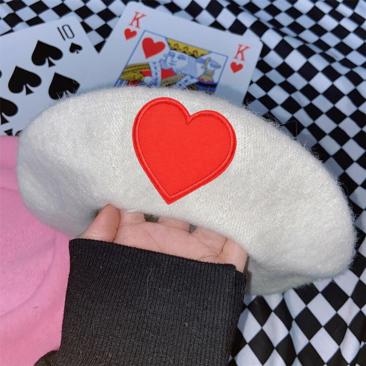 Pink Menhera Nurse Beret White Heart