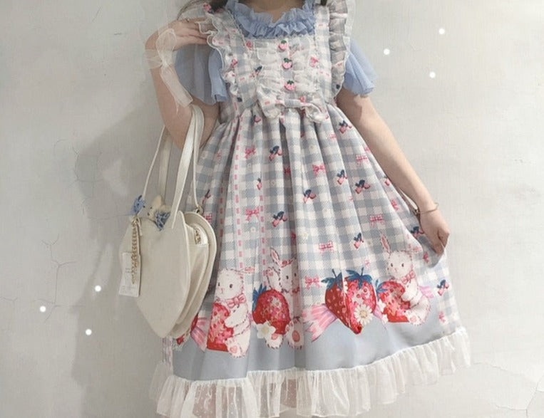 Plaid Strawberry Bunny Princess Dress