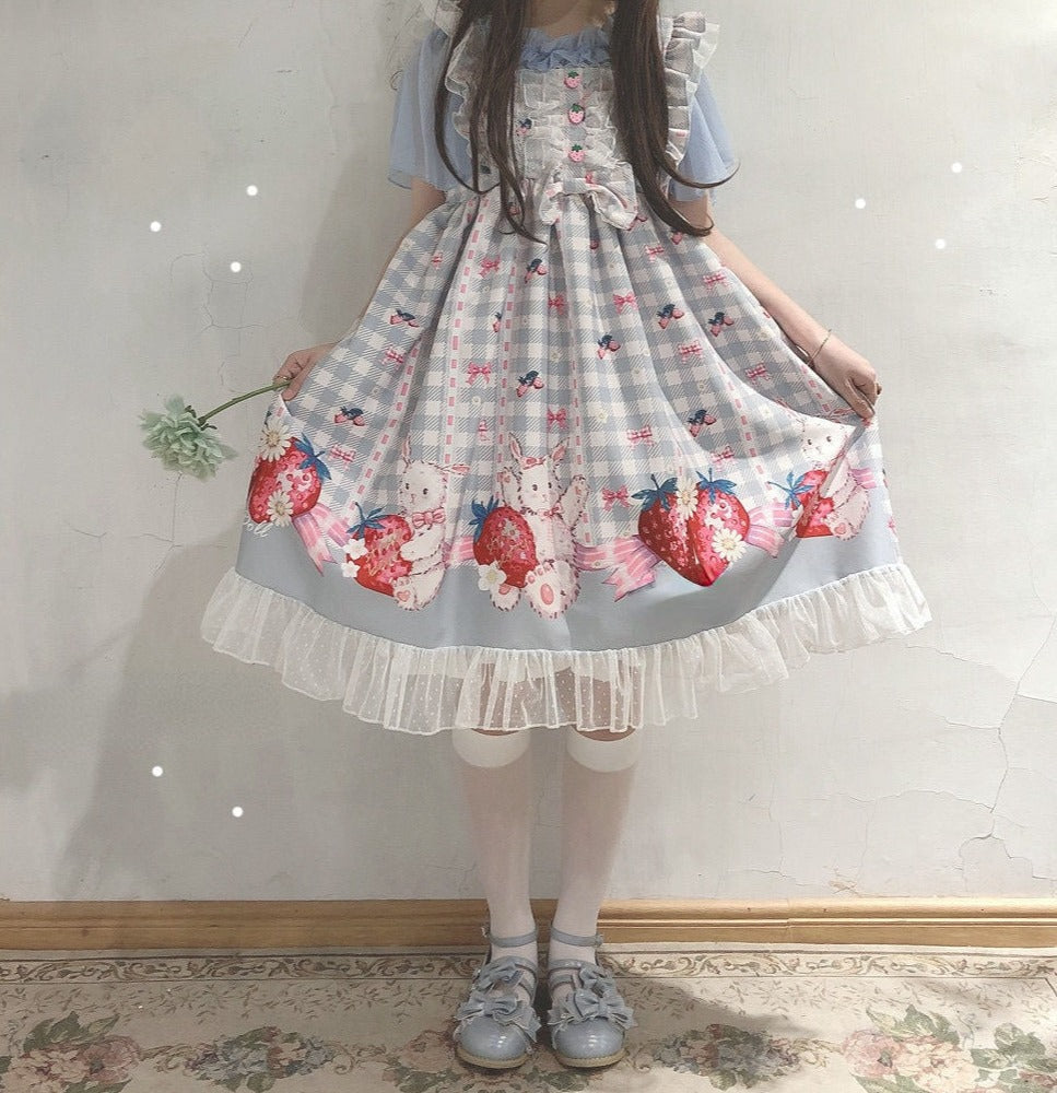 Plaid Strawberry Bunny Princess Dress