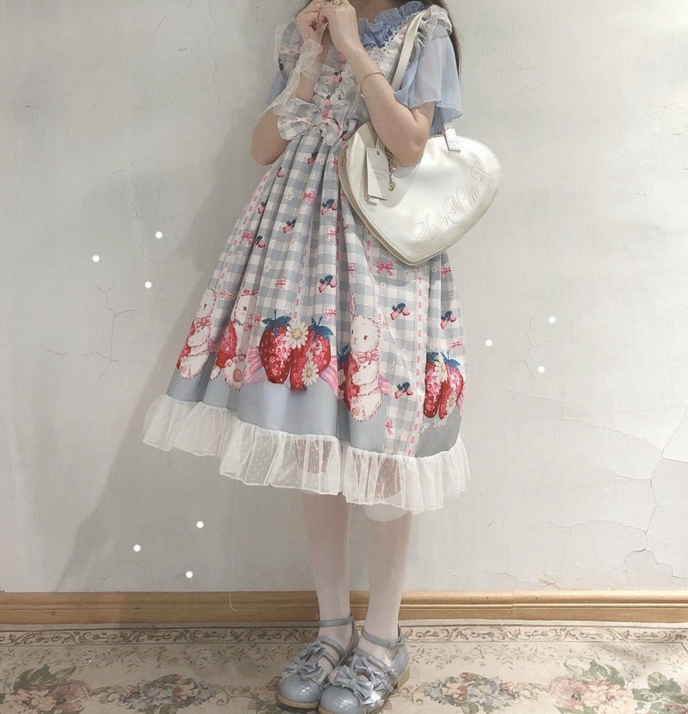 Plaid Strawberry Bunny Princess Dress