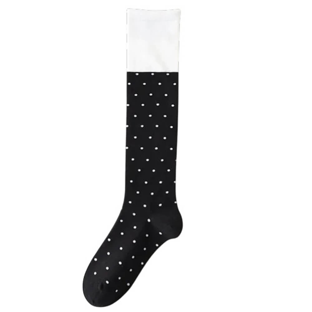 Preppy Polka Dot Knee High Socks Black white