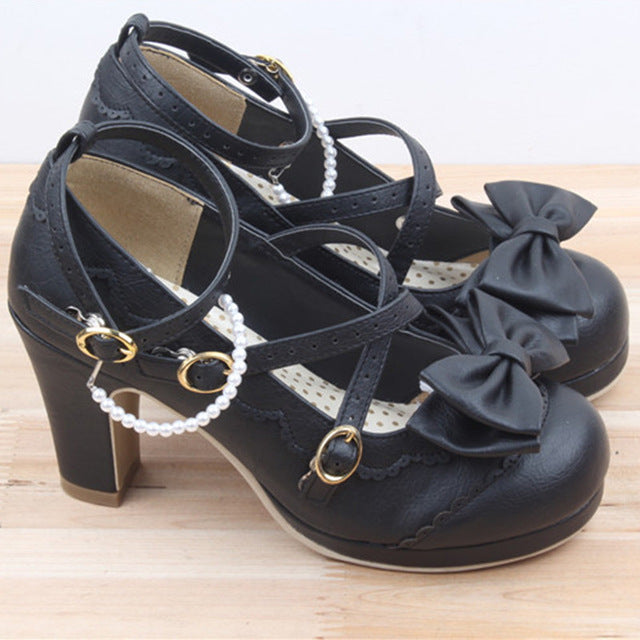 Pearl Embellished Heels Black