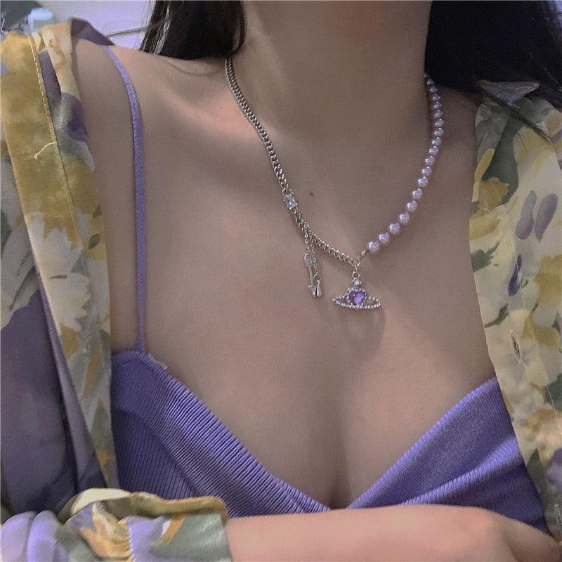 Purple Saturn Love Necklace
