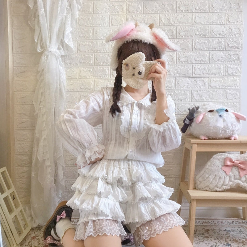 Ruffled White Bloomer Shorts