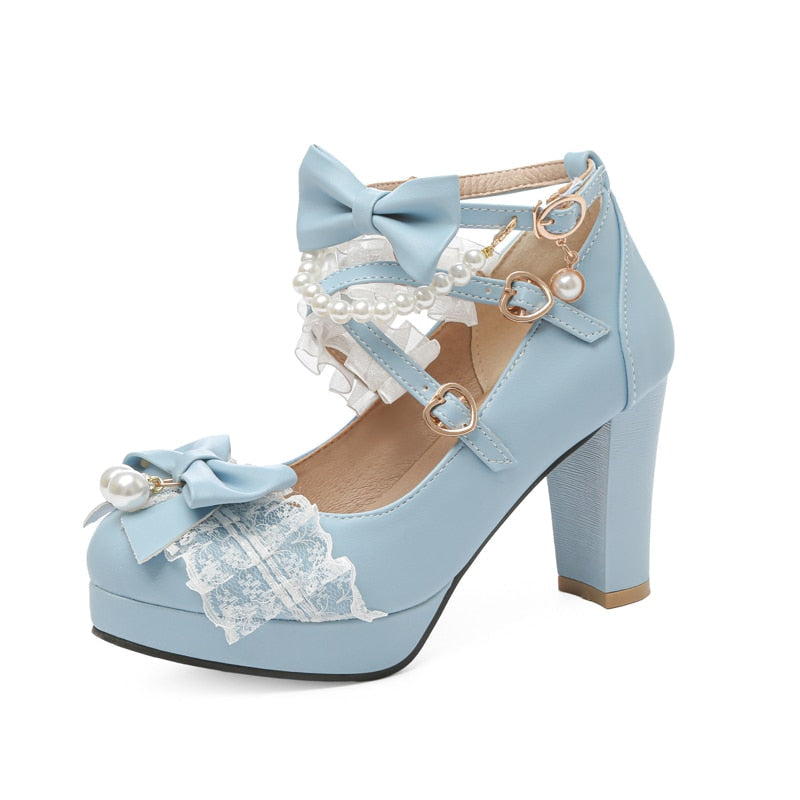 Ruffles & Pearls High Heels Blue
