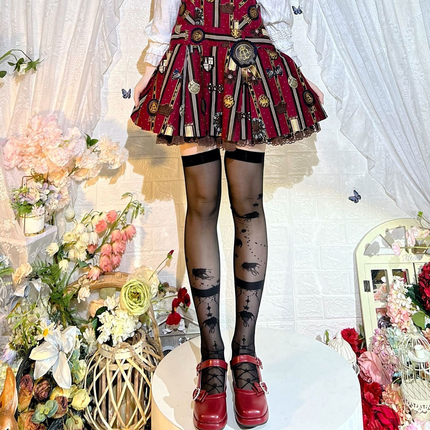 Sheer Ribbon Nylon Thigh Highs Black Jellyfish