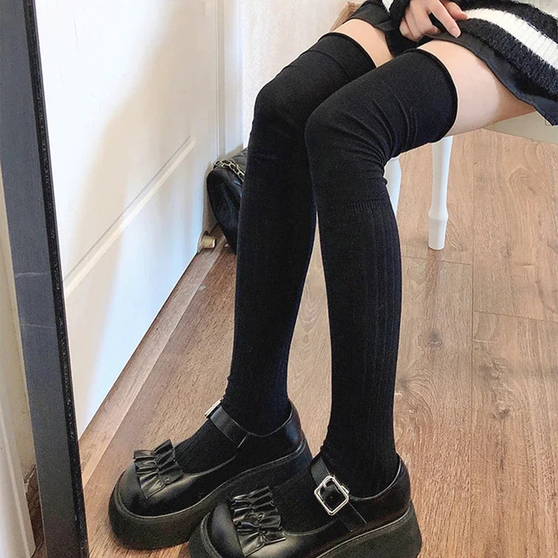 Slouchy Thigh High Socks Black 61cm
