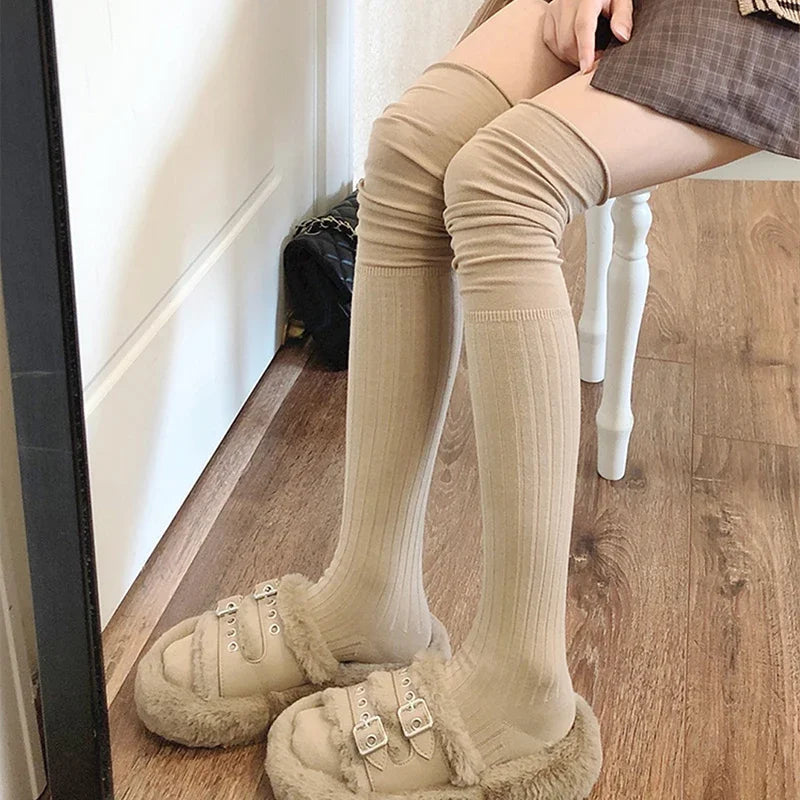 Slouchy Thigh High Socks Khaki 61cm