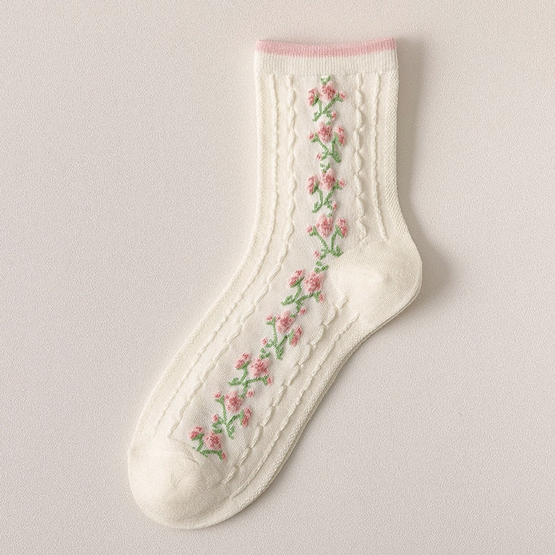 Spring Pink Floral Socks Flower Line