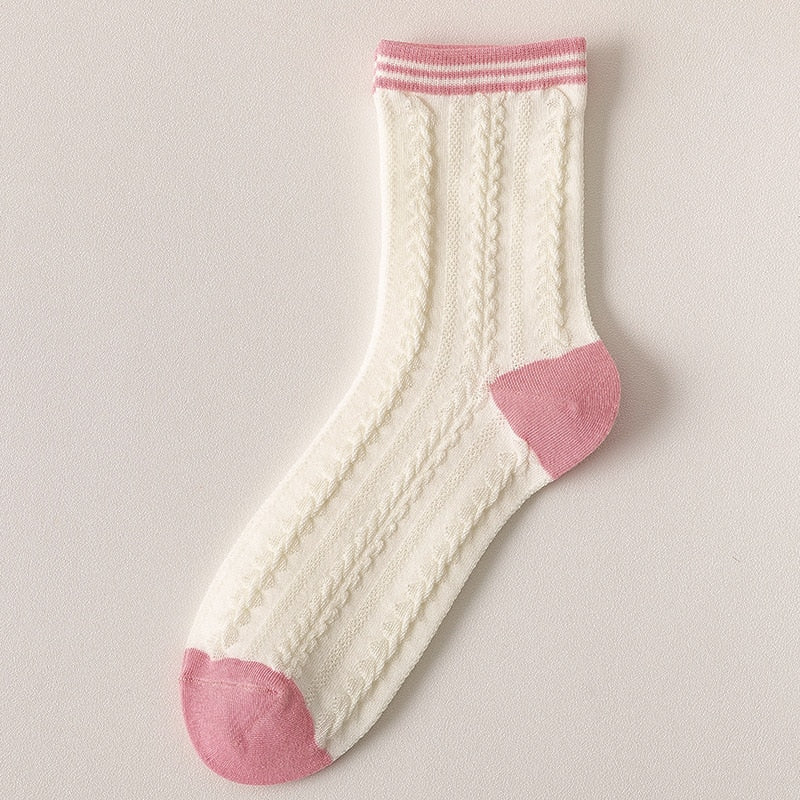 Spring Pink Floral Socks Embossed